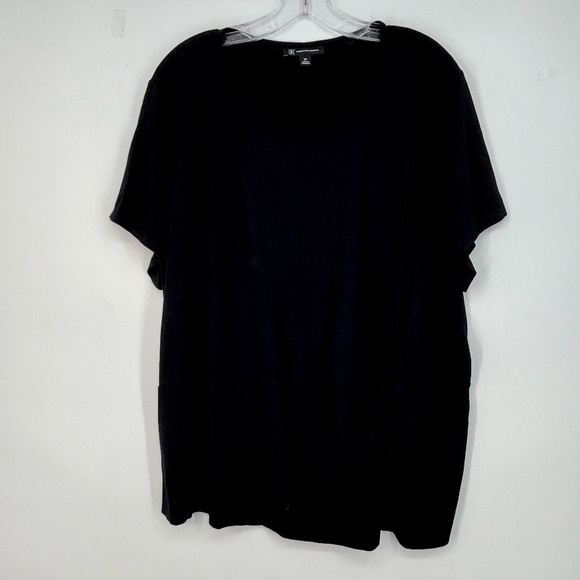 INC Womens 3X Pullover Knit Top Tee Black Round Neck Knot Detail Short Sleeves - Picture 1 of 8